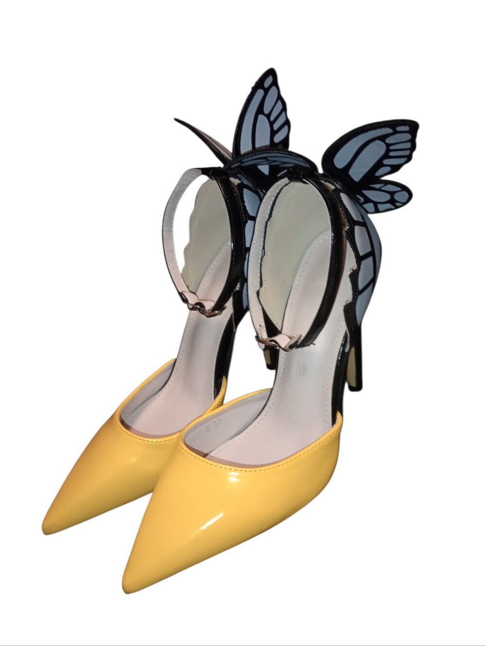 Women’s Yellow Butterfly Ankle-Strap Pointed-Toe Heels, Unique! Size 8, NWOT